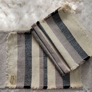 Gray Black Natural Oatmeal Striped Fringe Edge Set of 4 Cotton Placemats NWT